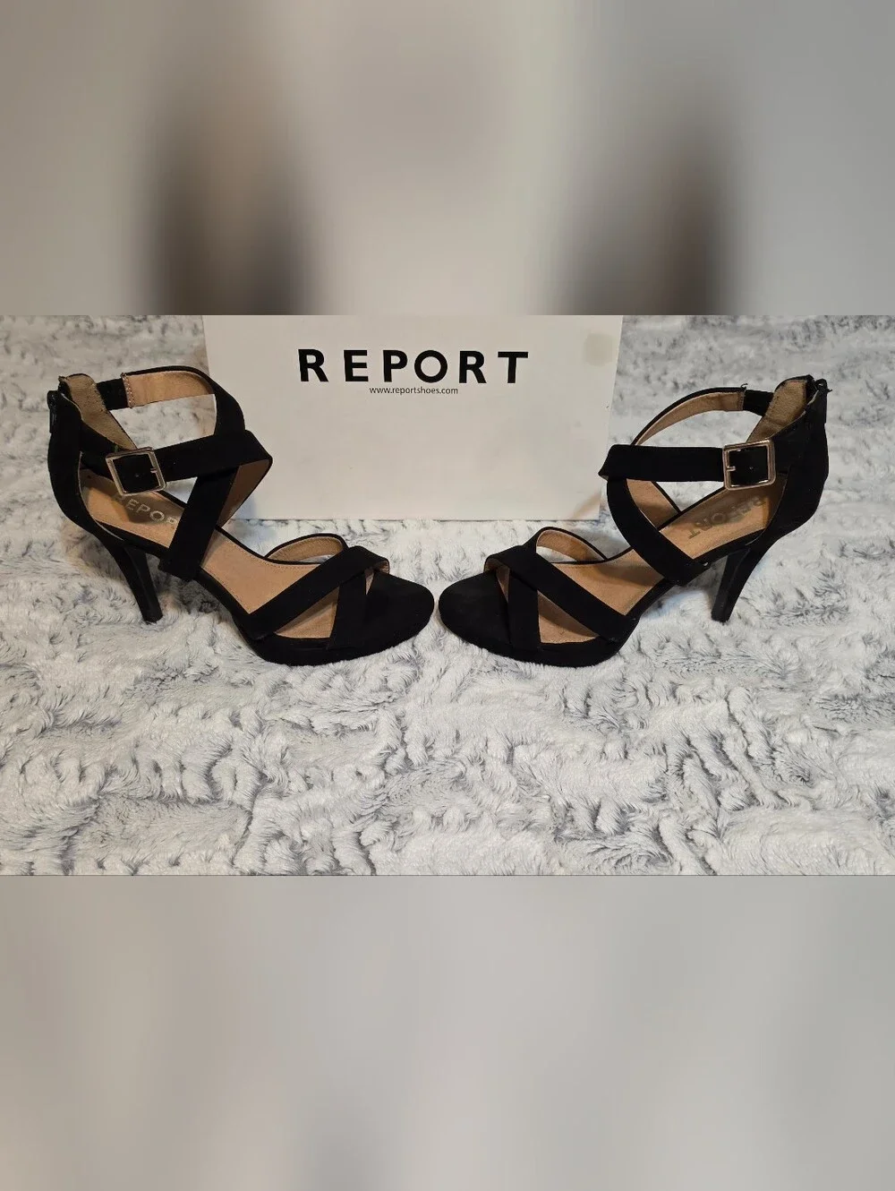 Dressy Report Black Faux Suede High Heels With Criss Cross Straps DesignSize 8.5